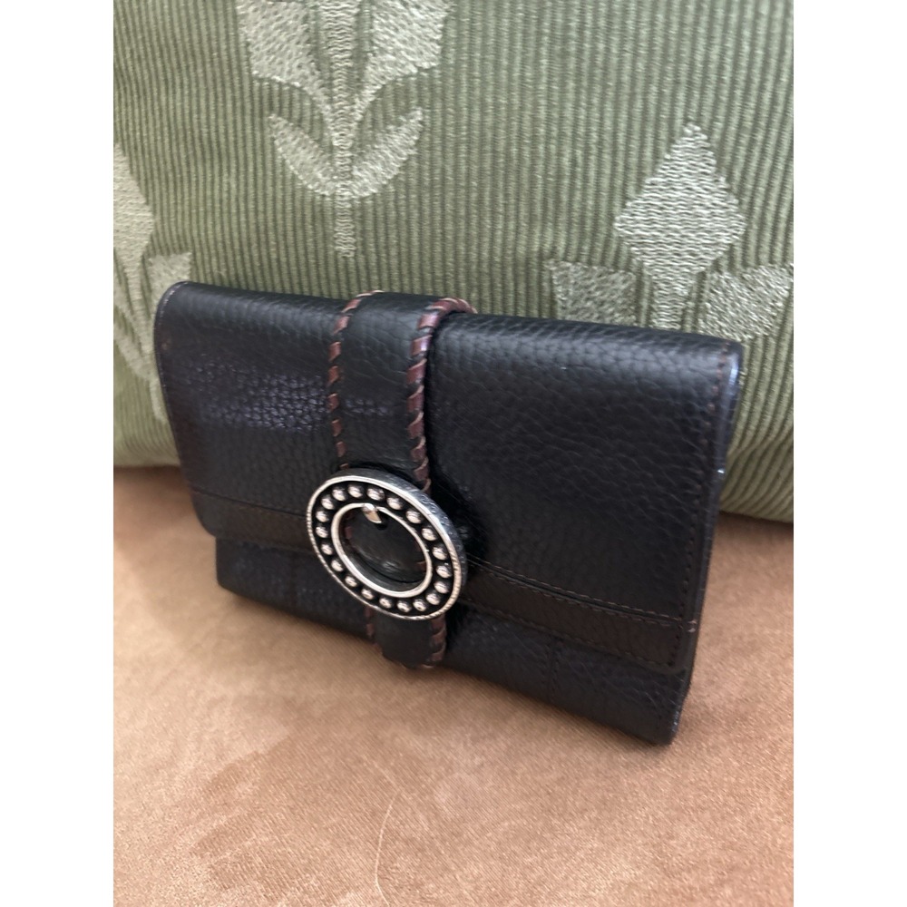 Brighton Black Pebbled Leather Tri Fold Multi Compartment Organizer Wallet Blk
